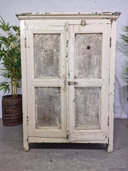 Vintage Rustic Indian White Wooden Shop Display Bathroom Kitchen Drinks Cabinet