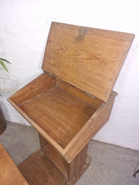 Vintage Indian British Colonial Solid Teak Wood School Desk Seat Writing Box