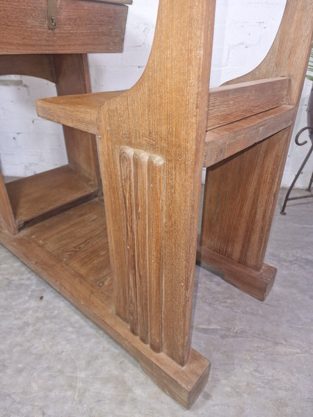 Vintage Indian British Colonial Solid Teak Wood School Desk Seat Writing Box