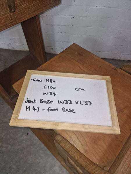 Vintage Indian British Colonial Solid Teak Wood School Desk Seat Writing Box