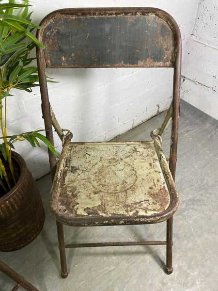 Vintage Pair Industrial Metal Folding Cafe Bar Bistro Garden Dining Chairs