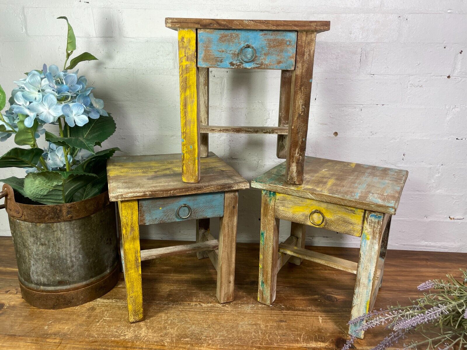 Vintage Reclaimed  Rustic Hand Made Small Side Lamp Table Plant Stand Stool