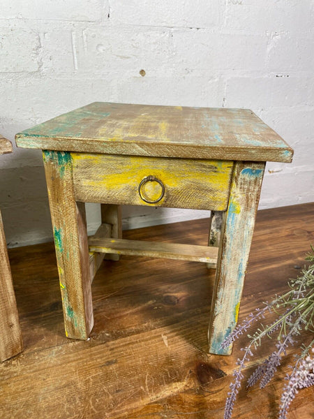 Vintage Reclaimed  Rustic Hand Made Small Side Lamp Table Plant Stand Stool