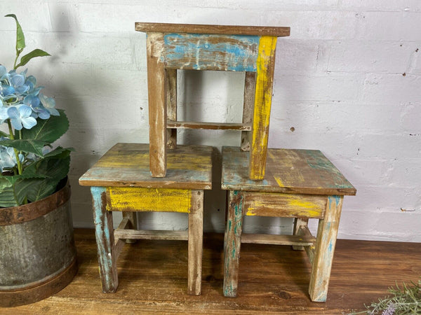 Vintage Reclaimed  Rustic Hand Made Small Side Lamp Table Plant Stand Stool