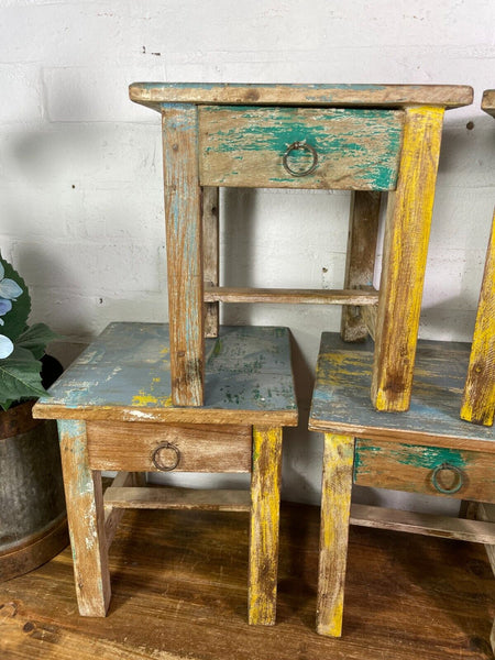 Vintage Reclaimed  Rustic Hand Made Small Bedside Lamp Table Plant Stand Stool