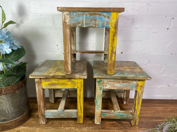 Vintage Reclaimed  Rustic Hand Made Small Side Lamp Table Plant Stand Stool