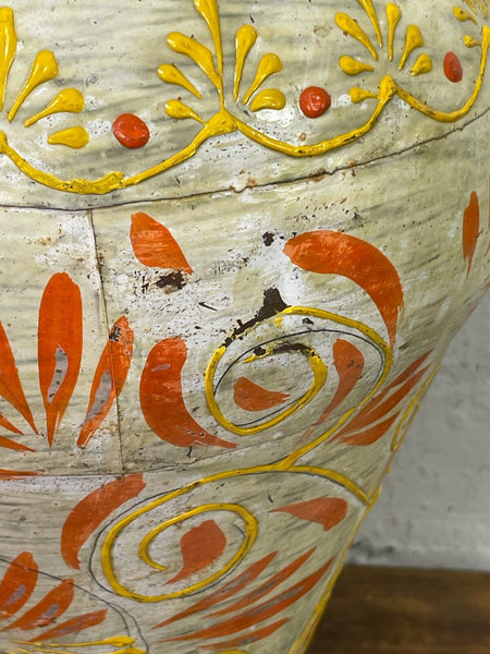 Vintage Indian Hand Painted Metal Urn Dry Flower Vase