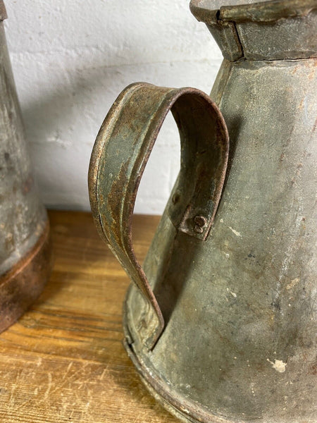 Vintage Rustic Galvanised Tin Metal Oil Measuring Jug Pitcher