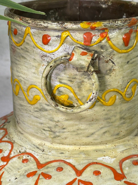 Vintage Indian Hand Painted Metal Urn Dry Flower Vase