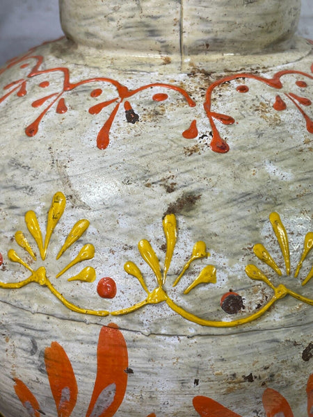 Vintage Indian Hand Painted Metal Urn Dry Flower Vase