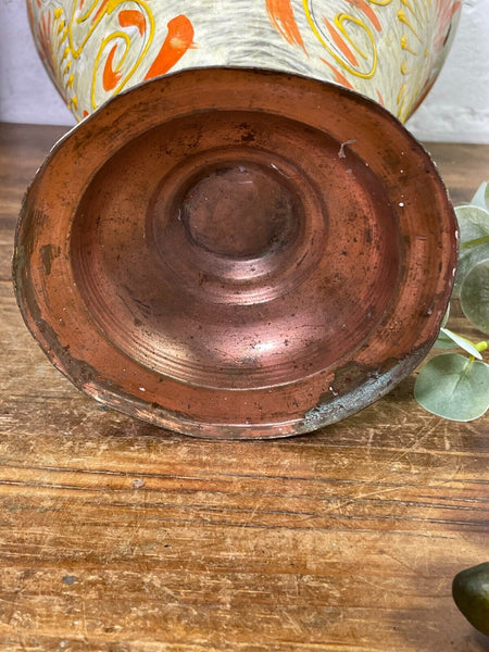 Vintage Indian Hand Painted Metal Urn Dry Flower Vase