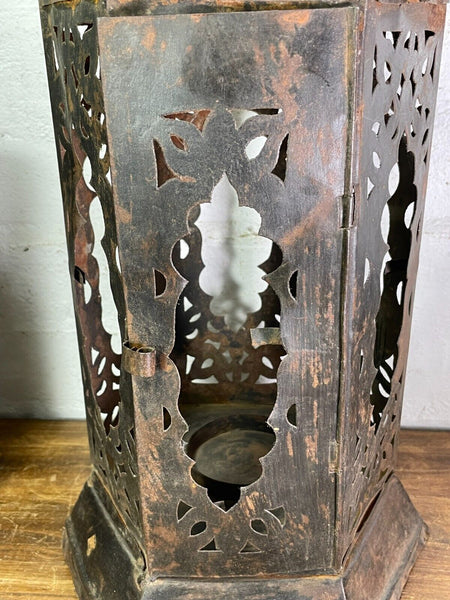 Vintage Indian  Bohemian Rustic Metal Iron Hanging Candle Lantern Holder