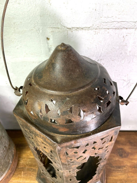 Vintage Indian  Bohemian Rustic Metal Iron Hanging Candle Lantern Holder