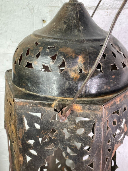 Vintage Indian  Bohemian Rustic Metal Iron Hanging Candle Lantern Holder