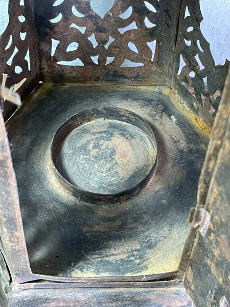 Vintage Indian  Bohemian Rustic Metal Iron Hanging Candle Lantern Holder