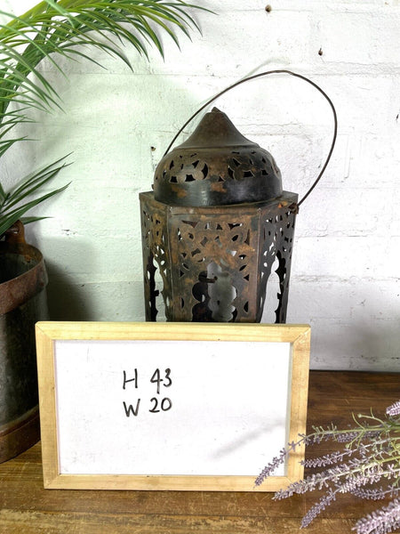 Vintage Indian  Bohemian Rustic Metal Iron Hanging Candle Lantern Holder