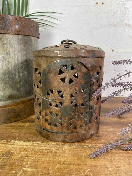 Vintage Rustic Reclaimed Metal Iron Hanging Candle Holder Lantern Wedding Prop